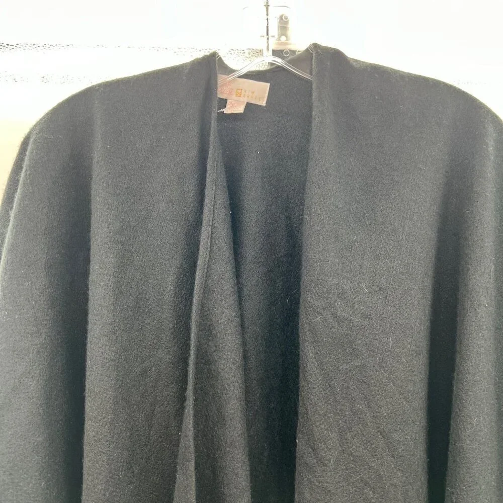 Belle by Kim Gravel Womens Open Front Poncho Cardigan Black/Gray One Size Fringe